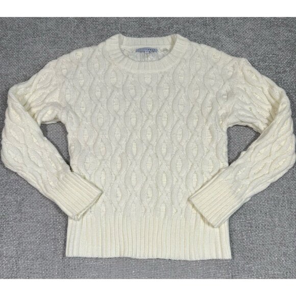 Baltic Born Sweater Womens Large Ivory Aviorez Cable Knit‎ Crew Neck Pullover - Picture 1 of 9